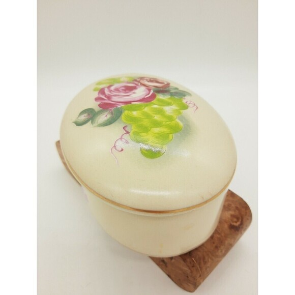 Nippon Hand Painted Oval Floral Jar Trinket Dish with Lid vintage - Picture 2 of 12